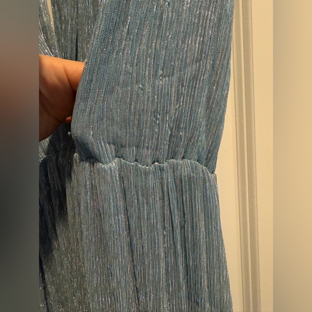 Sabina Musayev Skylar Dress in Marine Blue Metallic Shimmer Missing Belt Sz M - Picture 9 of 11